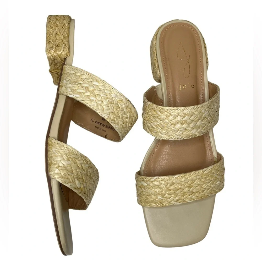 Joie Niki Braided Straw Square Toe Block Heel Sandal Sz 8.5